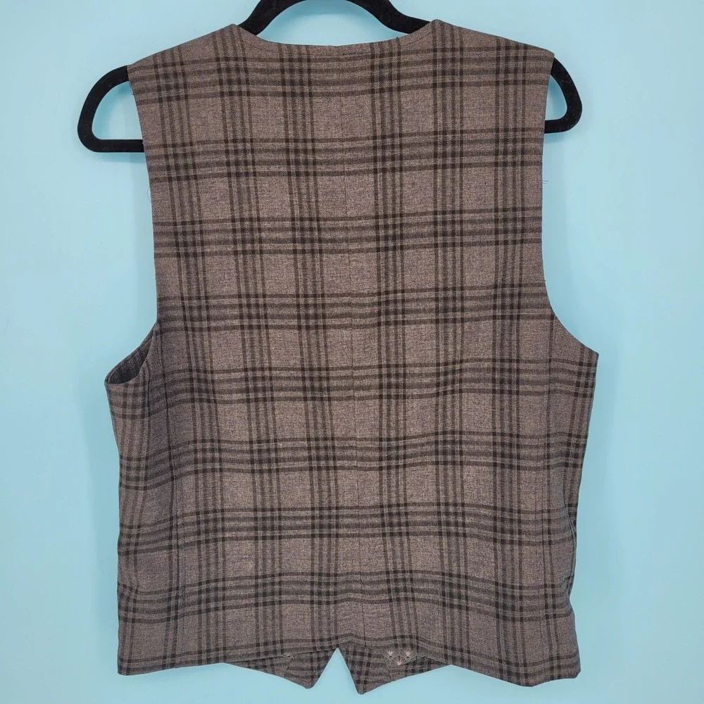 New Murano Suit Vest Mens Size M Plaid Formal Business Casual Grey Plaid Button